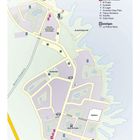 Eine Karte von Los Cancajos zeigt Unterkunfts- und Gastronomieorte, Aussichtspunkte, Spielplätze und Bushaltestellen.