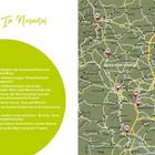 Text: "Im Neckartal", gefolgt von einer Liste von Orten. Rechts ist eine Karte von Baden-Württemberg mit markierten Orten.