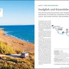 Route 16: Korfu und die Epirus-Küste. Inselglück und Küstenliebe. Links: Strand. Rechts: Text und eine Karte mit Route.