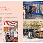„Unterwegs im Trendviertel SoPi.“ Links: Text über das Viertel. Rechts oben: Secondhandladen. Unten: Café-Szene, Karussell.
