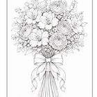 Illustration von einem detailreichen Blumenstrauß mit Schleife, bestehend aus Rosen, Lilien und kleinen Blüten.