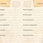 Doppeltes Entdecker-Tagebuch mit Fragen wie "Wohin bin ich gegangen?" und "Was hat mich überrascht?".