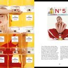 Links: "N°5 CHANEL PARFUM" auf vielen Flaschen. Rechts: "N°5 DAS SYMBOL FÜR VERFÜHRUNGSKRAFT", Frau in Rot mit Parfumflasche.