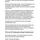 Ein Text erklärt die 90-Sekunden-Regel, die Emotionen biologisch abbaut. Schritt 1: Erkenne den Beginn der Reaktion.