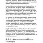 Text spricht über Budgetierung, 50-30-20-Regel, bewusste Ausgabenplanung und Apps zur Unterstützung. Skill 42.