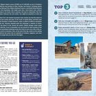 Texte: Mojave Desert Infos, Top 3 Sehenswürdigkeiten: Keys Ranch, Rings Loop, Dantes View. Bilder: Wüste, Gebäuderuine, Gebirgspfad.