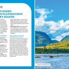 Text: "Québec's Parks: Outdoor Playgrounds for Every Season." Rechts: Flusslandschaft mit bewaldeten Bergen.
