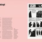 Links: "Marjane Satrapi", "Cultural Conflicts". Rechts: Comic mit Frauen in schwarzer Kleidung und Sprechblasen auf Französisch.