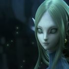 Eine Illustration eines Wesens mit langen, blonden Haaren, spitzen Ohren und großen, ausdrucksvollen Augen.