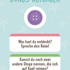BONUS-AUFGABEN. Was hast du entdeckt? Sprich den Reim! Illustration mit violettem Knopf.