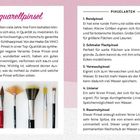 "Aquarellpinsel" in roter Schrift oben. Infos über Pinselarten und deren Nutzung. Unten Abbildung verschiedener Pinsel.