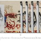 Zahlen: 1-30, Text: Casares Edition, "9". Wand mit Graffiti, Zeichnungen und Rohren.