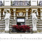 Art Nouveau. Casares Edition. Der Kalender zeigt den Monat September. Zwei Atlanten stützen einen Balkon.