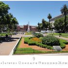Text: Buenos Aires Casa Rosada. Unten: Zahlen und der Monat 9.  
Bild: Ein gepflegter Park mit Palmen und der Casa Rosada im Hintergrund.