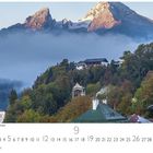 "Berchtesgaden mit Watzmann" steht im Vordergrund, darunter eine Kalenderanzeige für den Monat September mit Bäumen und Bergen.