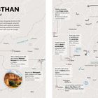 "RAJASTHAN Trip Builder" und Text zu Sehenswürdigkeiten und Aktivitäten auf einer Indien-Karte. Enthält Routen und Symbole.