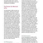 Seite 15, Überschrift: "Die Phasen der Wechseljahre". Themen: Erfahrungen mit Wechseljahren, Prämopause, Perimenopause.