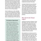 "Gesundheitsproblem: Stress. Höchstwahrscheinlich bist du dein größter Kritiker. Ein kleines Experiment: Lege dein Handy bewusst weg. Was will dir dein Körper sagen? Irgendwann kommt der Moment, in dem dein Körper sagt: 'Jetzt reicht es!' Wenn diese Signale ignoriert werden, wird der Körper lauter."

Texte beschreiben Selbsteinschätzungen, Experimente zur Reduktion von Handynutzung und Körperreaktionen auf Stress.