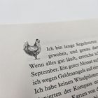 Text: "Ich bin lange Segeltouren am Stück..."
Illustration: Eine einfache Zeichnung eines Huhns.