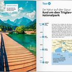 Tour A: Rund um den Triglav-Nationalpark. Start: Kranjska Gora. Ziel: Ljubljana. Karte und See im Hintergrund.