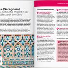 Text: "Zaragoza (Saragossa) Maurisch-gotische Pracht in der Universitätsstadt am Ebro." 

Beschreibung: Zwei Buchseiten über Zaragoza mit Fotos und Reisetipps.