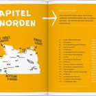 1. KAPITEL IM NORDEN. Karte mit nummerierten Orten, z.B. #1 Stralsund. Liste mit Seitenzahlen zu Ausflugszielen.