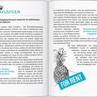 Ananas: In England konnte man im 18. Jahrhundert Obst mieten. Die Ananas wurde als königlich geadelt. Manche bauten Ananas auch in England an. "FOR RENT"-Schild an gezeichneter Ananas.