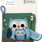 "Mit weichen Greif-Laschen" steht oben links. Zwei Eulen sitzen auf einem Ast. Textilbuch für Kleinkinder.