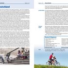 Deutschland. Land: Text beschreibt die geografische Vielfalt Deutschlands. Vorbemerkungen: Radnetz in Deutschland. Routen & Regionen: Auflistung von Bundesländern. Daten: Informationen zur Fläche und Bevölkerung. Unten: Zwei Radfahrer auf einem Weg.