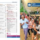 Teil I Reisevorbereitung. Texte: Inhaltsverzeichnis über Reiserouten und Abstecher. Rechts tanzen Menschen vor einer Bühne.