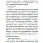 Seite 15: Text beschreibt ein Gemälde europäischer Friedenszeiten. Eine Frau mit Locken, Blitz, musikalische Szenen in Kalifornien.