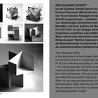 "DER GOLDENE SCHNITT" und "THE GOLDEN RATIO" beschreiben Experimente mit Würfeln. Bilder von kubischen geometrischen Modellen.