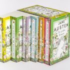 Boxset "Jane Austen: Die großen Romane". Buchrücken mit floralen Mustern in verschiedenen Farben.
