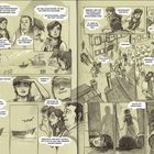 Comic mit Sprechblasen: Menschen diskutieren seltsame Ereignisse, sehen einen Mann über Bord gehen und eine Frau fällt auf der Straße.