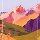 "34. LA MEIJE. Hüterin von Demut." Eine bunte Illustration eines Berges im Hintergrund mit Blumen im Vordergrund.