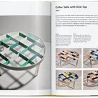 "Coffee Table with Grid Top, 1954. Ein Tisch mit Gitterstruktur, der Farbeffekte erzeugt. Bilder zeigen Varianten des Tisches."