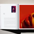 „Dreamboat. Adrianne Lenker. Polaroid 1200“ steht links oben. Rechts rote Lippen in Nahaufnahme. Links Text und Polaroid.