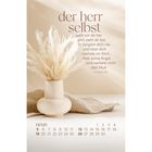 Text: "Der Herr selbst geht vor dir her und steht dir bei. Er vergisst dich nie und lässt dich niemals im Stich. Hab keine Angst und verliere nicht den Mut!" 5. Mose 31,8. Unten ist ein Kalender für September mit dekorativer Vase und Trockenblumen.