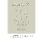 "Better together", "Dient einander, jeder mit der Gabe, die er empfangen hat. 1. Petrus 4,10". Illustration von Hund und Katze. Kalender unten.
