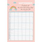 SEPTEMBER; „Fürchte dich nicht, denn ich bin mit dir, hab keine Angst, denn ich bin dein Gott!“ Jesaja 41,10. Kalender mit rosa Hintergrund, Wolken und Regenbogen.