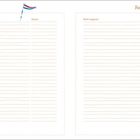 Text: "Ziel", "Datum", "Nicht vergessen", "Reiseplanung". Zwei Spalten mit Linien und Flaggen-Illustrationen oben und unten.