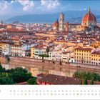 September. Kalender mit einer Stadtansicht von Florenz, Italien. Im Hintergrund der Fluss Arno.