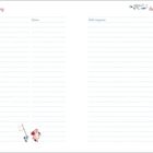 Reiseplanung, Ziel, Datum, Nicht vergessen. Illustration: Maus und Schwein am unteren Rand, dezent koloriert.