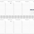 Terminplaner mit Daten 5. bis 18. April, Wochentage Montag bis Sonntag, Zeitraster von 07 bis 19 Uhr, kleiner Kalender.