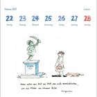 Februar 2027, Woche 8, 22-28. Karikatur: Mann betrachtet Statue. "Man sollte von Zeit zu Zeit von sich zurücktreten."