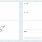 1 Montag, 2 Dienstag, 3 Mittwoch, 4 Donnerstag, 5 Freitag, 6 Samstag, 7 Sonntag. Notizen. FEBRUAR. Illustration: Hase.