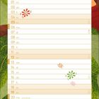 01 mi, 02 do, 03 fr, 04 sa, 05 so. Illustration einer Person mit zwei Affen vor grünen Blättern.