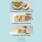 REZEPTKAPITEL. 06 Herzhaftes für unterwegs. 24 Süßes für unterwegs. 42 Snacks für zu Hause. Drei Essensfotos.