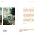 Links abstrakte Gemälde von Gebäuden, rechts Text über Kunst von Dieter Nuhr in orange, oben Titel und Seitenzahlen.