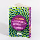 „Die verblüffende Welt der optischen Illusionen“ in gelber Schrift auf violettem Kreis, mit buntem Zickzackmuster.